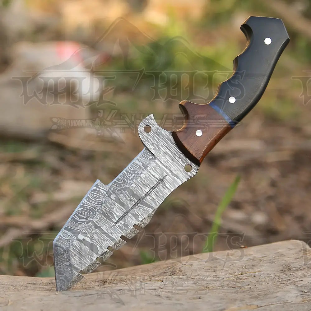 10Custom Hand Made Forged Damascus Steel Tracker Hunting Camping Knife With Resin & Wood Handle