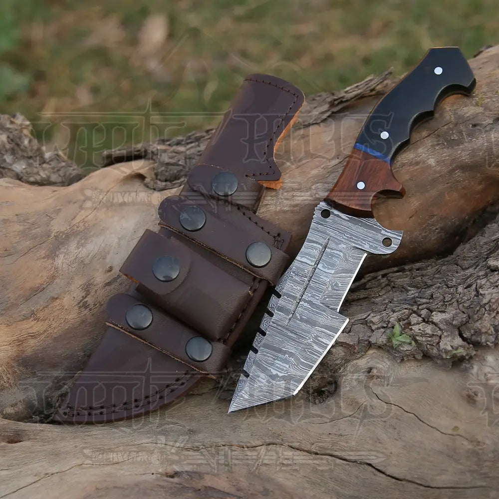 10Custom Hand Made Forged Damascus Steel Tracker Hunting Camping Knife With Resin & Wood Handle