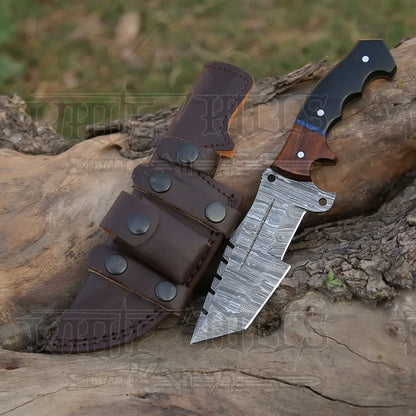 10Custom Hand Made Forged Damascus Steel Tracker Hunting Camping Knife With Resin & Wood Handle