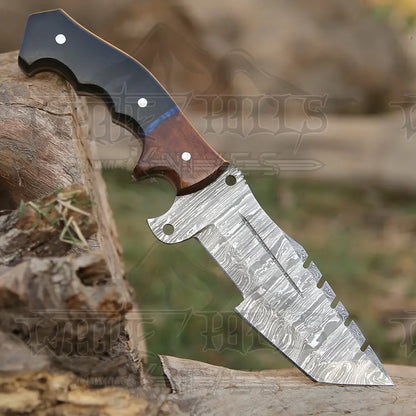 10Custom Hand Made Forged Damascus Steel Tracker Hunting Camping Knife With Resin & Wood Handle