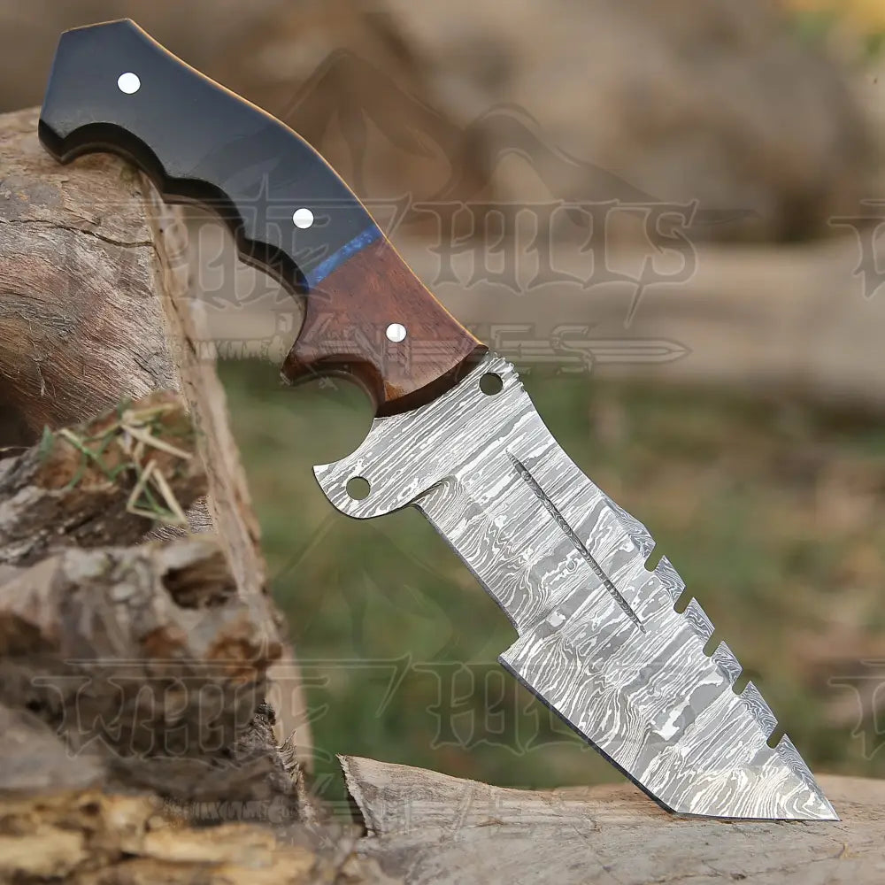 10Custom Hand Made Forged Damascus Steel Tracker Hunting Camping Knife With Resin & Wood Handle