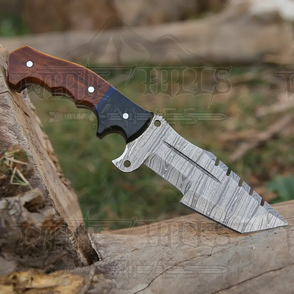 10Custom Hand Made Forged Damascus Steel Tracker Hunting Camping Knife With Wood & Resin Handle