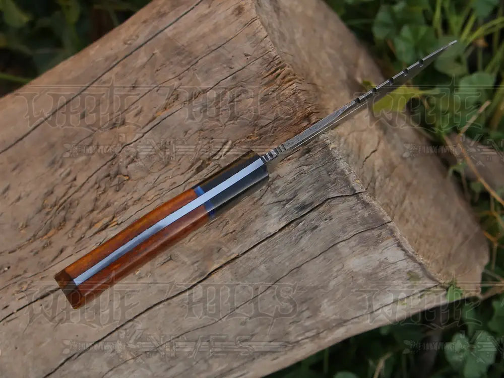 10Custom Hand Made Forged Damascus Steel Tracker Hunting Camping Knife With Wood & Resin Handle