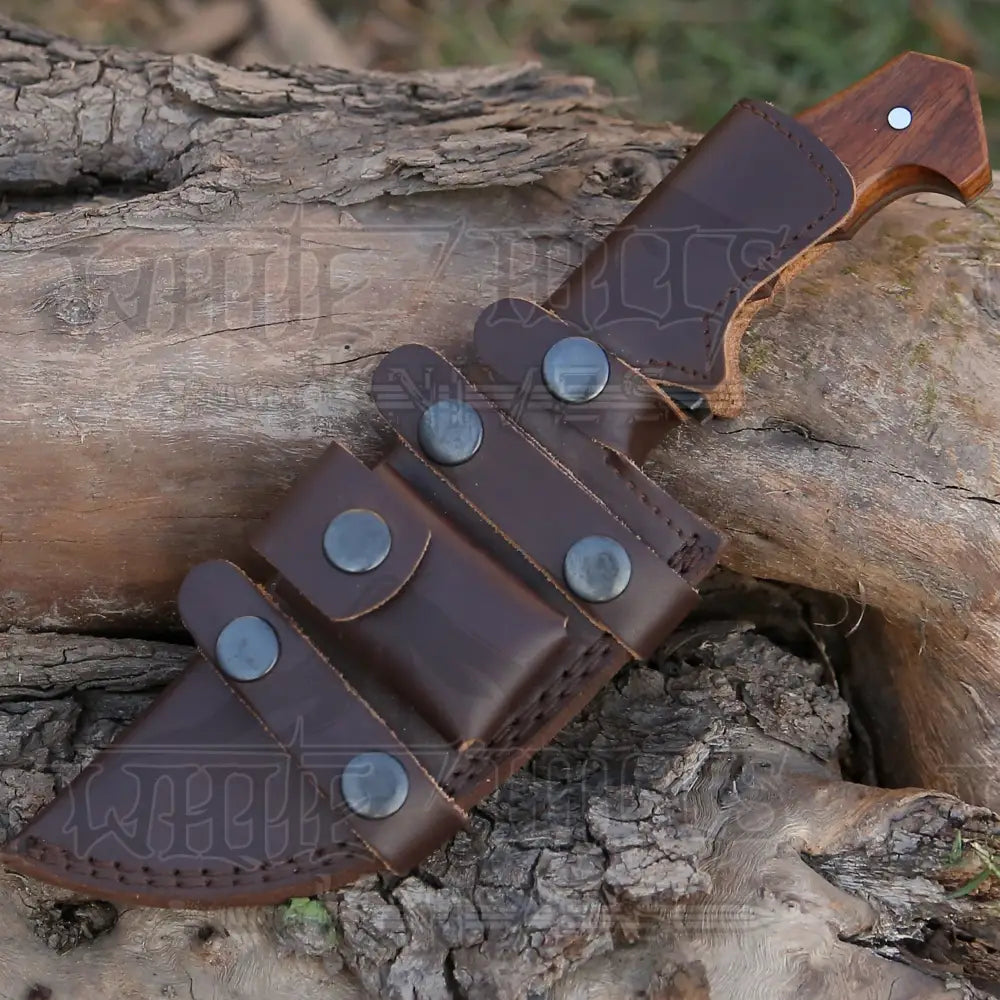 10Custom Hand Made Forged Damascus Steel Tracker Hunting Camping Knife With Wood & Resin Handle