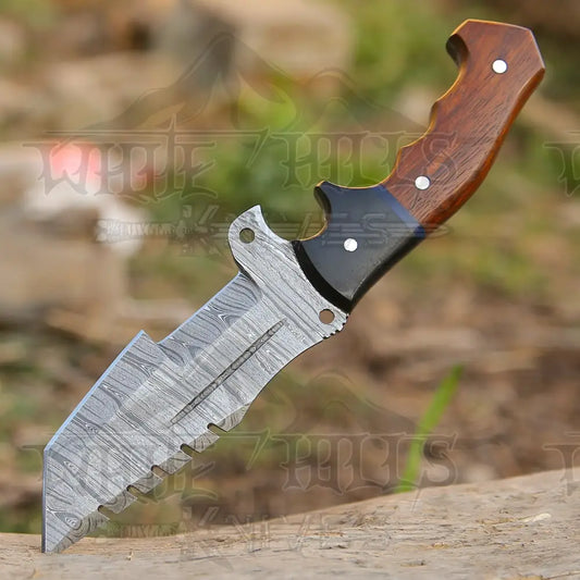 10Custom Hand Made Forged Damascus Steel Tracker Hunting Camping Knife With Wood & Resin Handle