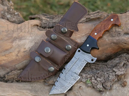 10Custom Hand Made Forged Damascus Steel Tracker Hunting Camping Knife With Wood & Resin Handle