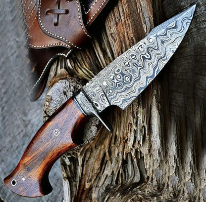 10Custom Handmade Forged Damascus Steel Hunting Knife W/ Wood & Guard Handle Wh 8766 Skinner