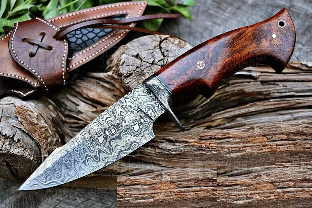 10Custom Handmade Forged Damascus Steel Hunting Knife W/ Wood & Guard Handle Wh 8766 Skinner