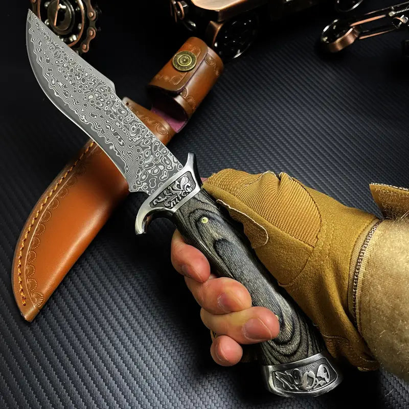 Handmade Forged Damascus Steel EDC Knife - Fixed Blade, Full Tang, Compact Everyday Carry Knife with Sheath White Hills Knives