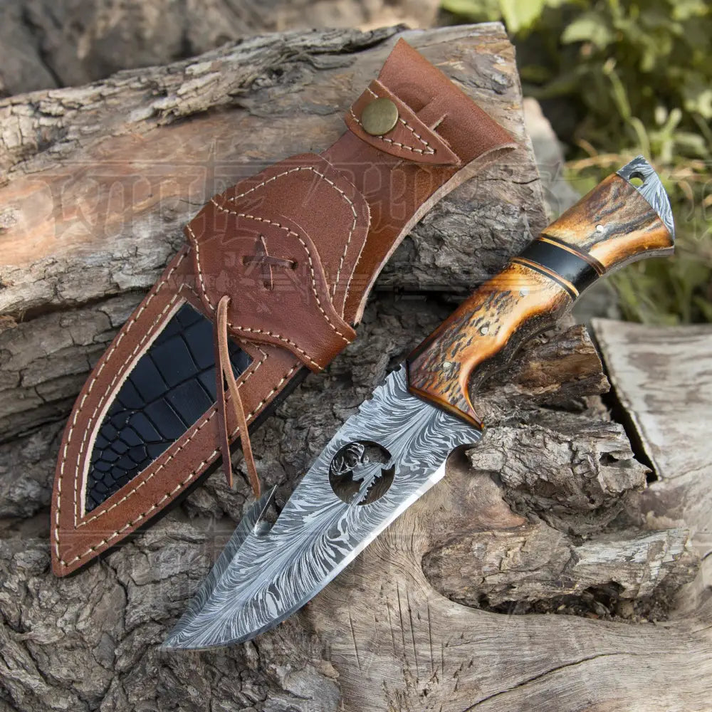 11” Custom Hand Forged Damascus Steel Full Tang Skinner Knife with Gut