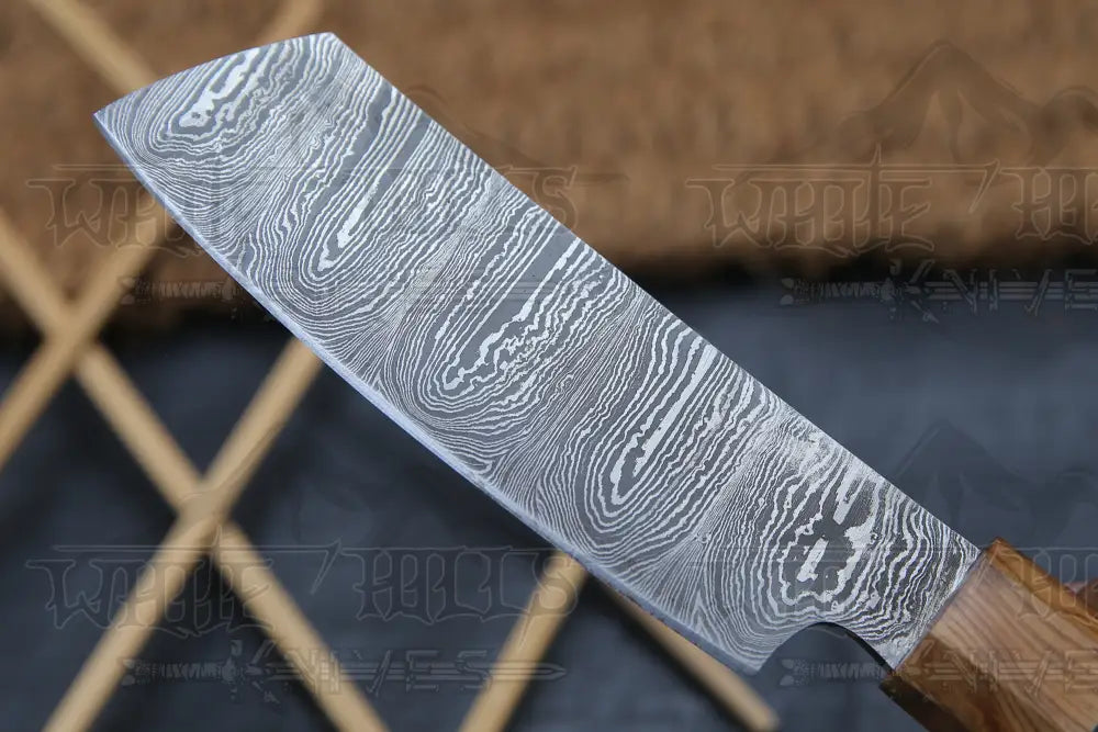 11 Handmade Santoku Damascus Chef Knife Olive Wood & Dark Wood Handle With Leather Sheath