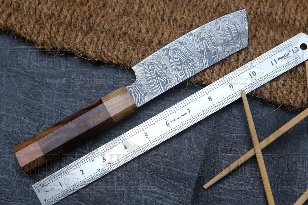 11 Handmade Santoku Damascus Chef Knife Olive Wood & Dark Wood Handle With Leather Sheath