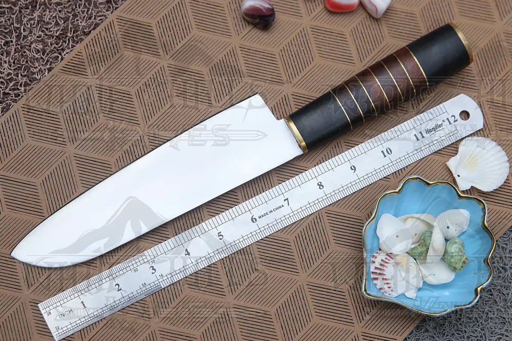 13 Handmade D2 Steel Chef Knife Buffalo Horn Handle With Wood & Brass Spacer