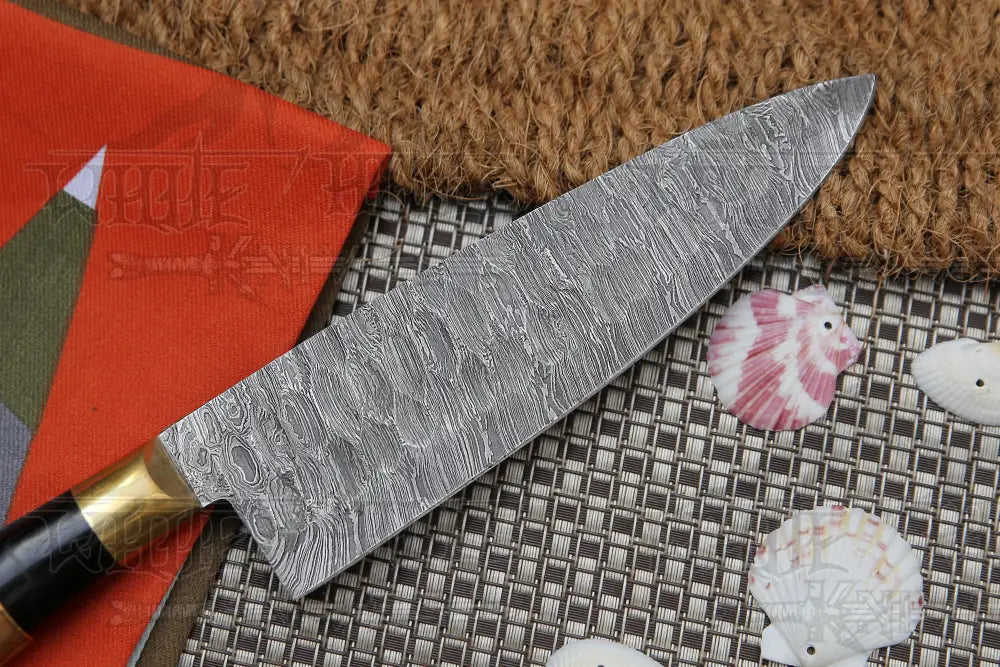13 Handmade Santoku Damascus Chef Knife Buffalo Horn With Olive Wood Handle