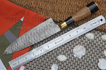 13 Handmade Santoku Damascus Chef Knife Buffalo Horn With Olive Wood Handle