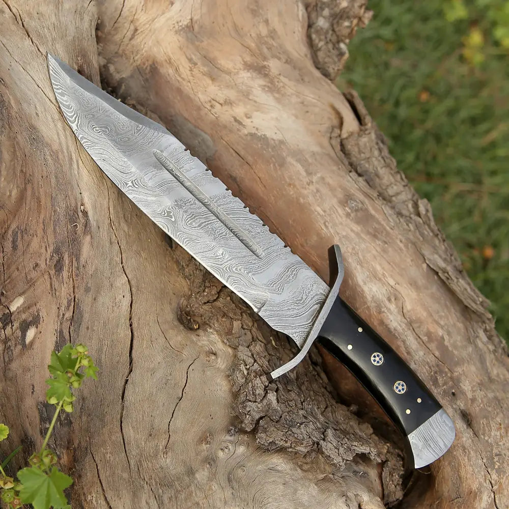 15 Handmade Damascus Steel Bowie Knife- Buffalo Horn Handle Knife