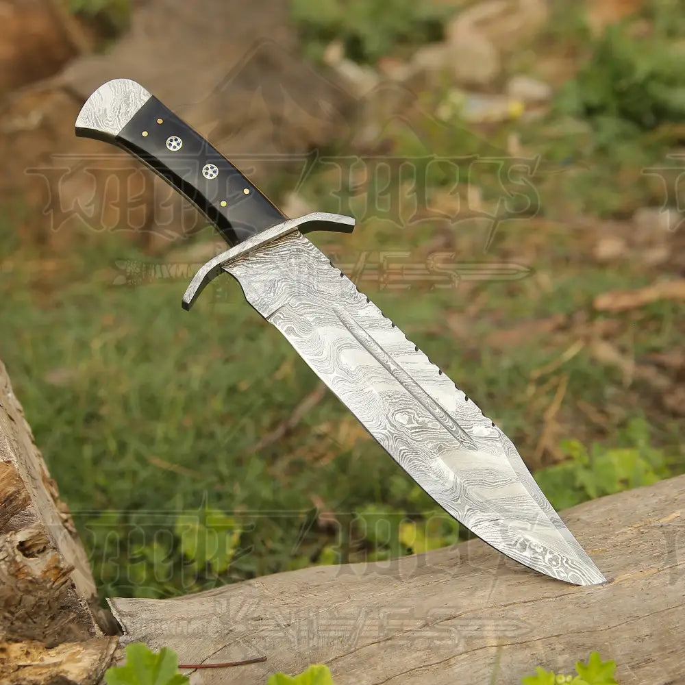 15 Handmade Damascus Steel Bowie Knife- Buffalo Horn Handle Knife