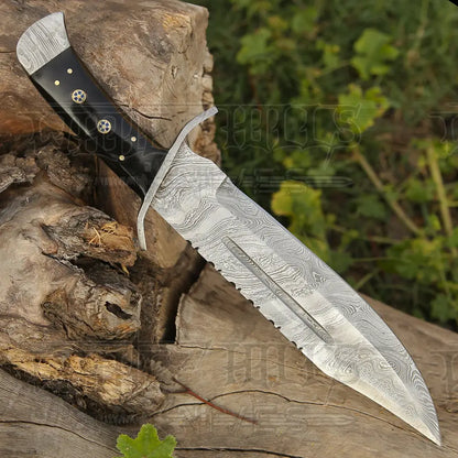 15 Handmade Damascus Steel Bowie Knife- Buffalo Horn Handle Knife
