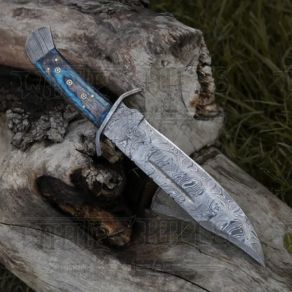 15 Handmade Damascus Steel Bowie Knife- Full Tang - Colored Wood Handle Knife