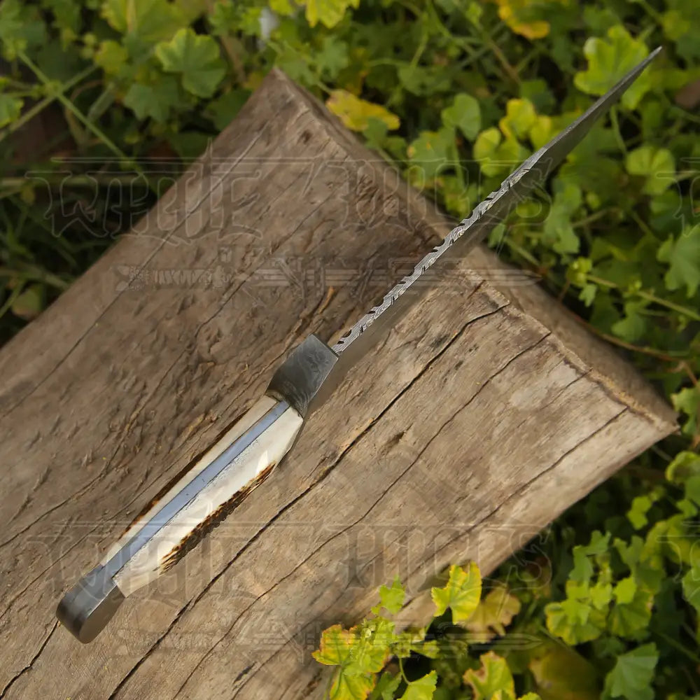 15 Handmade Damascus Steel Bowie Knife- Full Tang - Stag Antler Handle Knife