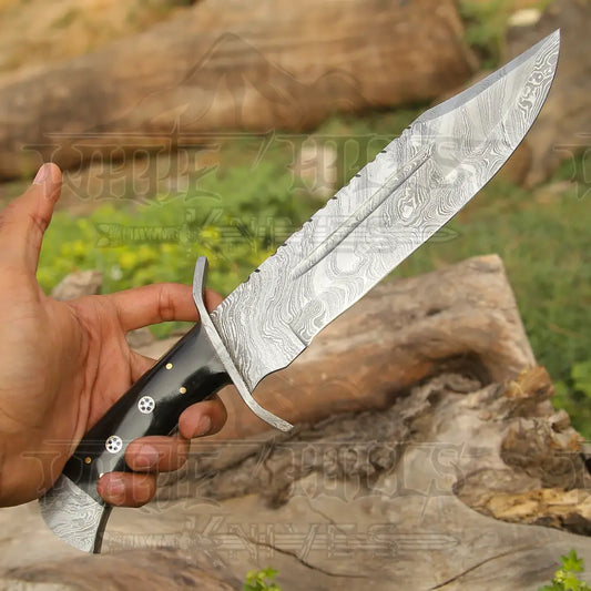 15 Handmade Damascus Steel Bowie Knife- Buffalo Horn Handle Knife