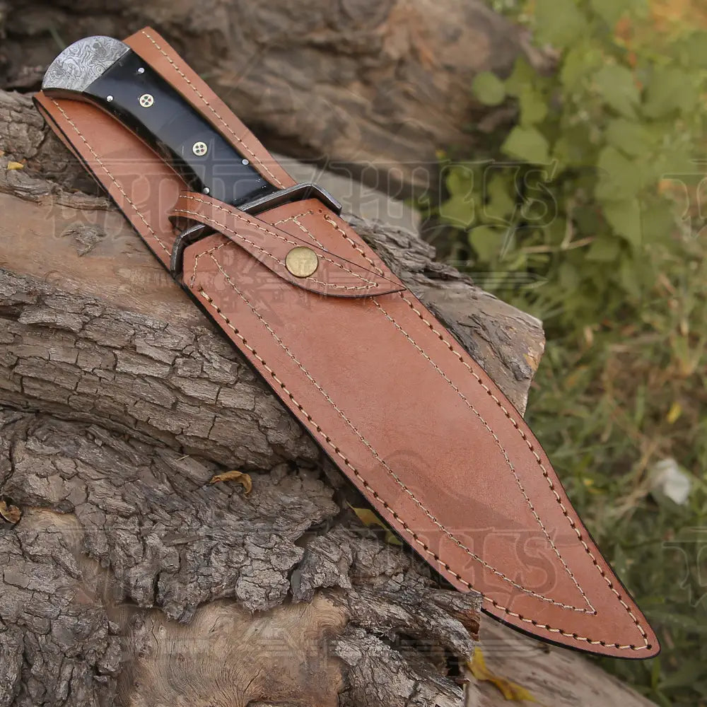 15 Handmade Damascus Steel Bowie Knife- Buffalo Horn Handle Knife
