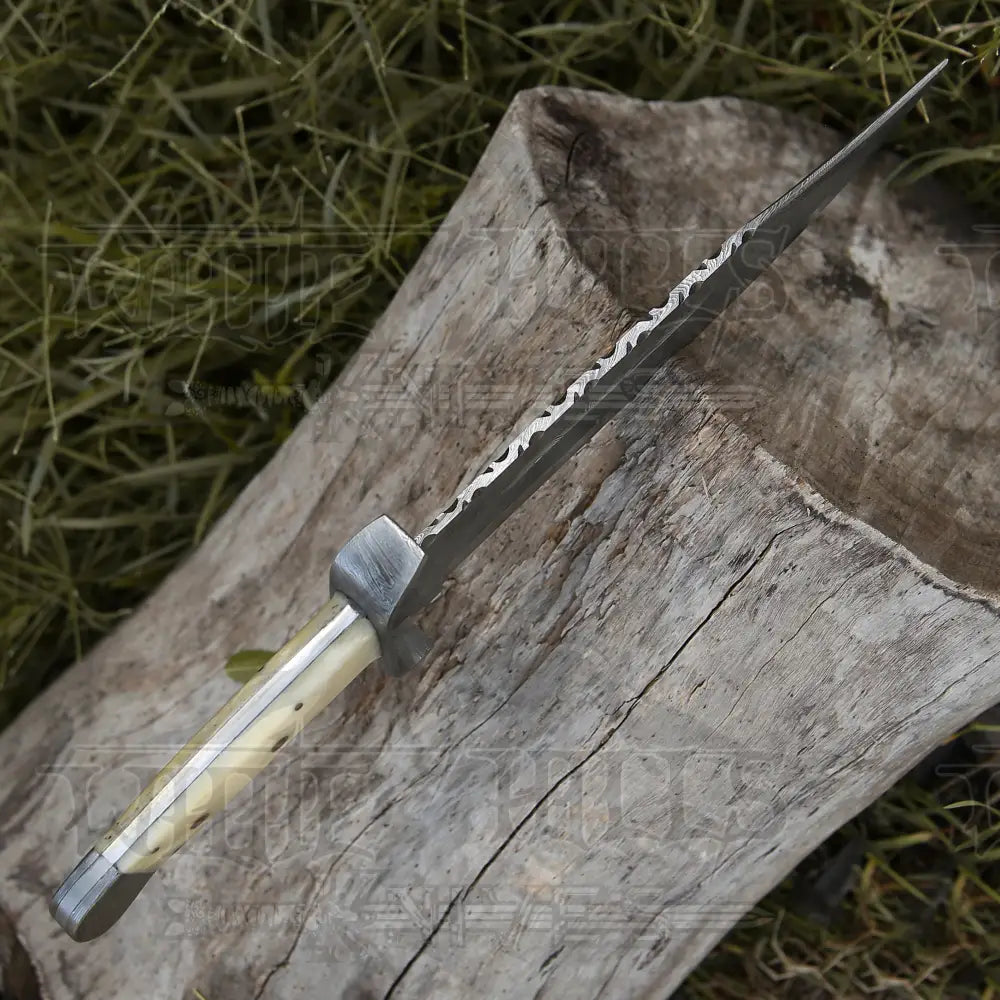 15 Handmade Damascus Steel Bowie Knife- Full Tang - Camel Bone Handle Knife