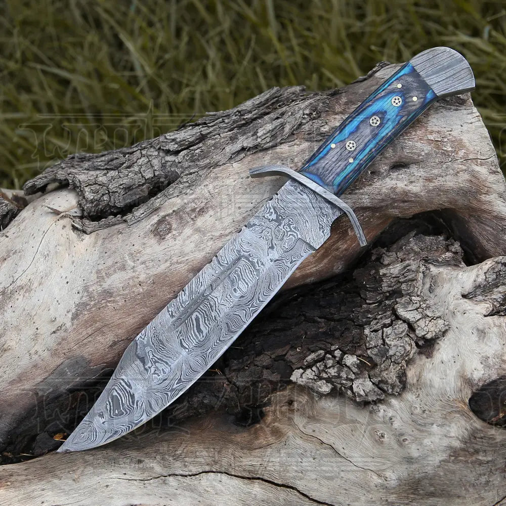 15 Handmade Damascus Steel Bowie Knife- Full Tang - Colored Wood Handle Knife