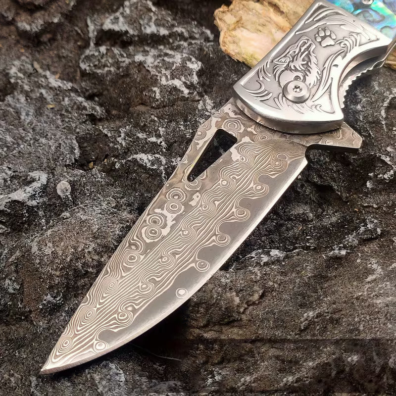 7.8" Handmade Damascus Knife - EDC Folding Pocket Knife - Resin Handle - VG10 Steel Blade