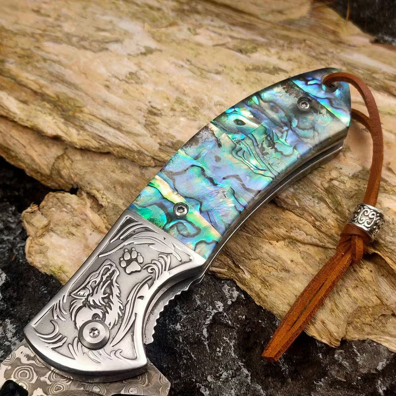 7.8" Handmade Damascus Knife - EDC Folding Pocket Knife - Resin Handle - VG10 Steel Blade