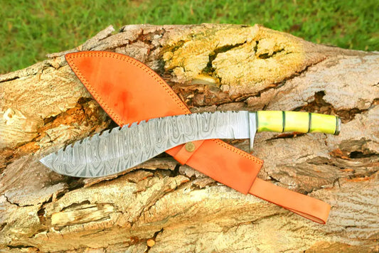 22 Custom Handmade Forged Damascus Steel Survival Hunting Bushcraft Kukri Knife Edc With Camel Bone