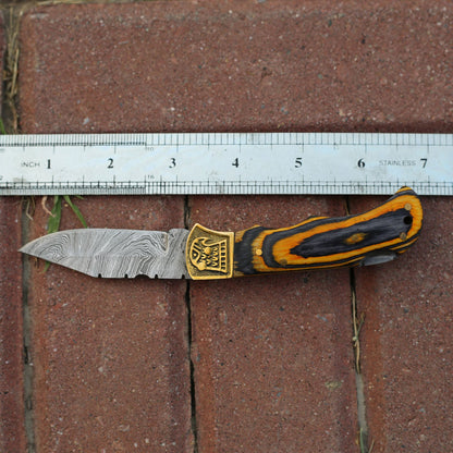 Custom Hand Forged Damascus Folding Knife Stain Wood Handle With Engraved Bolster Wh 1557