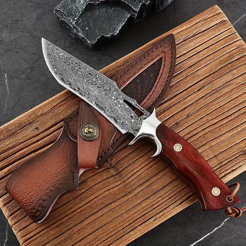 10" Hand-Forged Damascus Full Tang Knife With Wooden Handle | Damascus Steel Blade - White Hills Knives