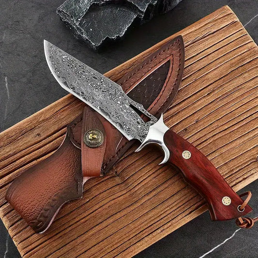 10" Hand-Forged Damascus Full Tang Knife With Wooden Handle | Damascus Steel Blade