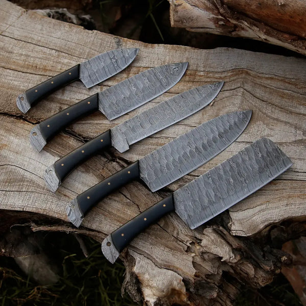 Handmade D2 Steel Chef Knife set of 5 Pieces popular Forged , Wood on Handles With Leather Bag Roll, Damascus Kitchen Knife Set, Best Unique Gift