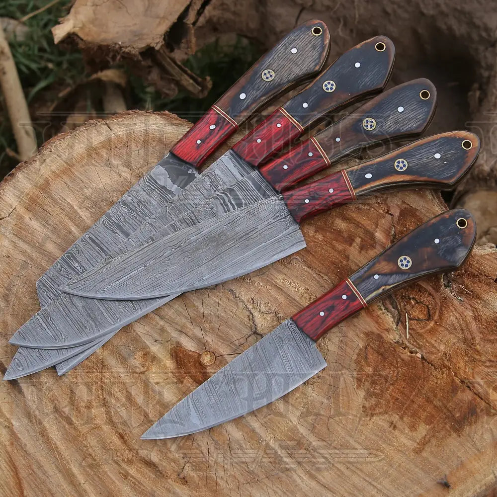 5 Pieces Custom Handmade Damascus Steel Chef Set - Piece Kitchen Knives Home & Garden:kitchen Dining