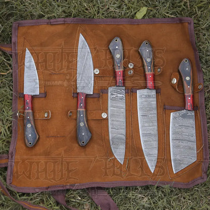 5 Pieces Custom Handmade Damascus Steel Chef Set - Piece Kitchen Knives Home & Garden:kitchen Dining