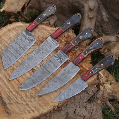 5 Pieces Custom Handmade Damascus Steel Chef Set - Piece Kitchen Knives Home & Garden:kitchen Dining