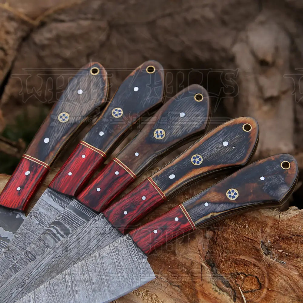 5 Pieces Custom Handmade Damascus Steel Chef Set - Piece Kitchen Knives Home & Garden:kitchen Dining