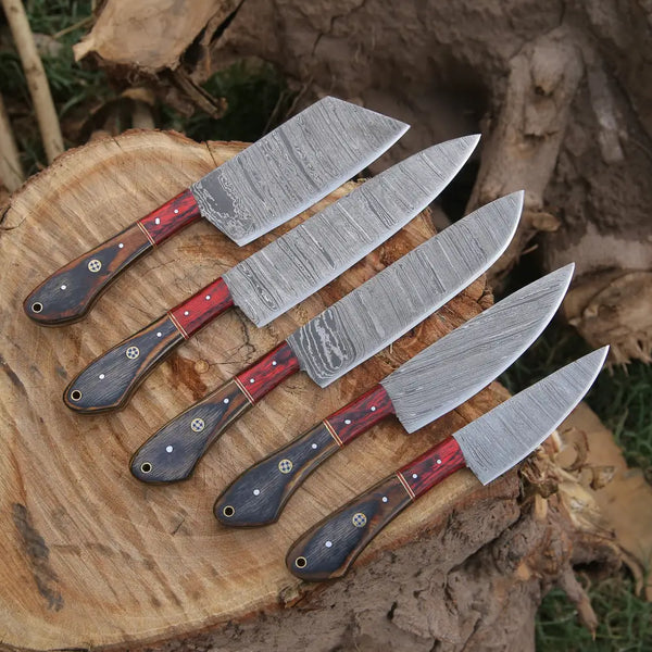 Custom Hand Made 5 pieces handmade damascus online steel chef set, Kitchen knives set, Wedding gift for her, Gift for her, Gift for mother.