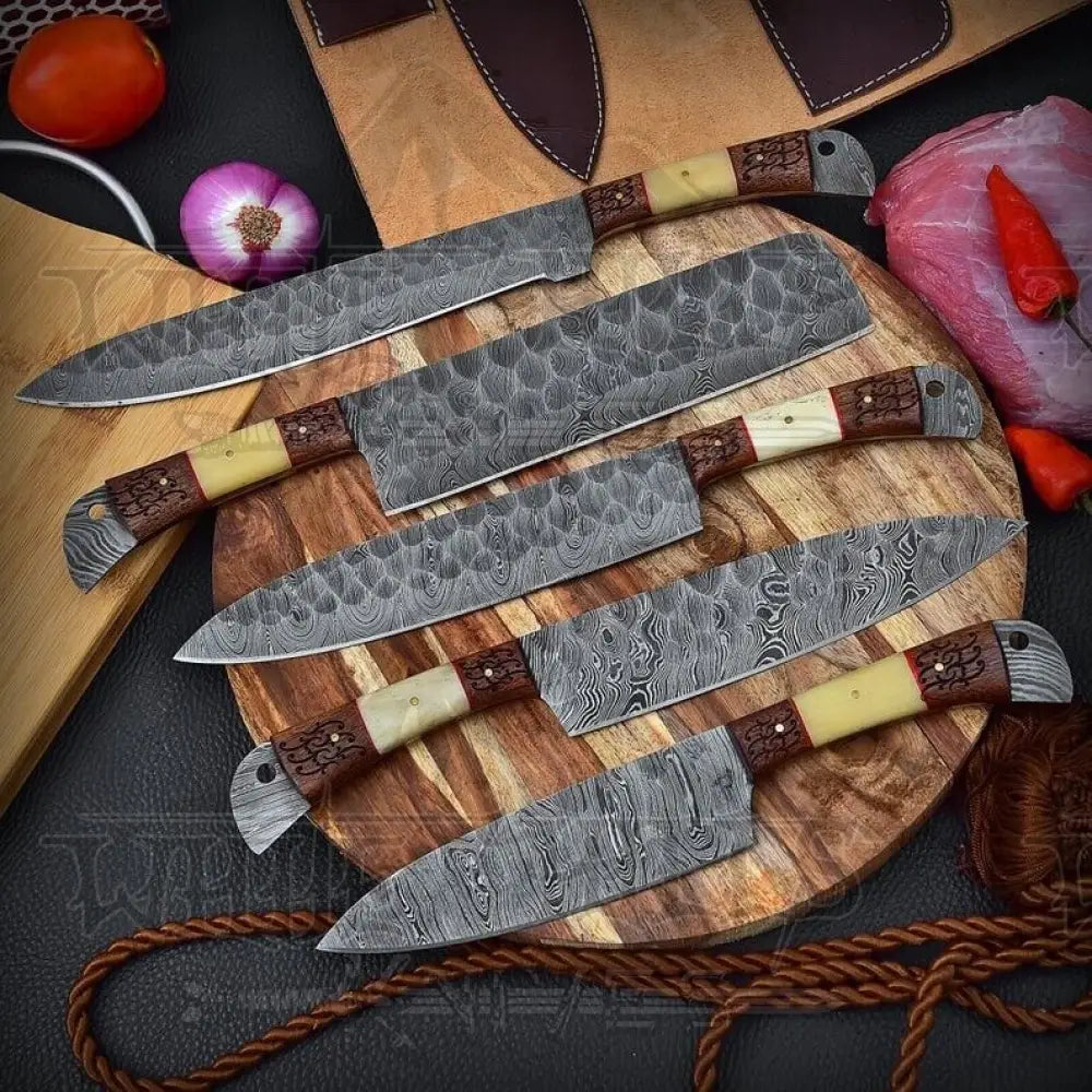 5 Pieces Custom Handmade Damascus Steel Chef Set - Piece Kitchen Knives Home & Garden:kitchen Dining