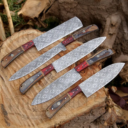 5 Pieces Handmade J2 Steel Chef Set - Piece Kitchen Knives Home & Garden:kitchen Dining Bar:flatware