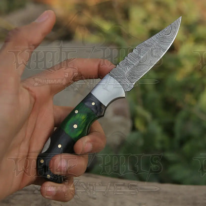 6.5 Handmade Damascus Pocket Knife - Folding Color Wood Handle Wh 5034