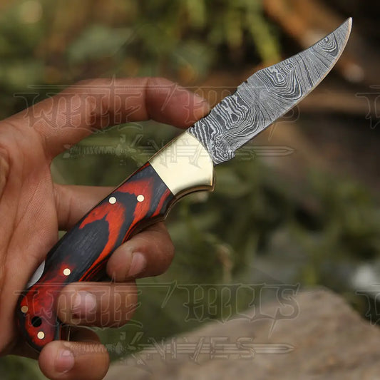 6.5 Handmade Damascus Pocket Knife - Folding Stained Wood Handle Wh 5028