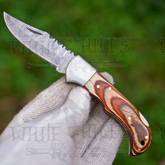 6.5’’ Handmade Damascus Pocket Knife with Pocket Clip - Pakka Wood Handle WH 5030-CP Folding Knife