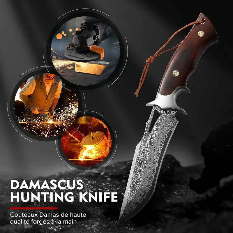 10" Hand-Forged Damascus Full Tang Knife With Wooden Handle | Damascus Steel Blade - White Hills Knives