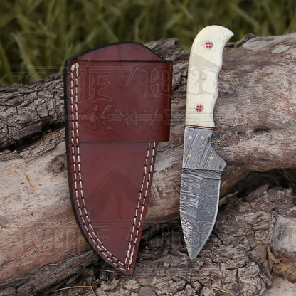 7.25 Hand Forged Damascus Steel Full Tang Skinner Knife - Camel Bone Handle