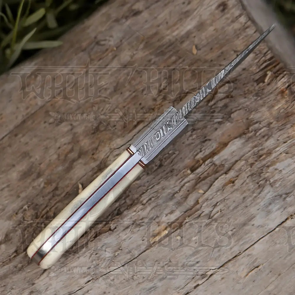 7.25 Hand Forged Damascus Steel Full Tang Skinner Knife - Camel Bone Handle