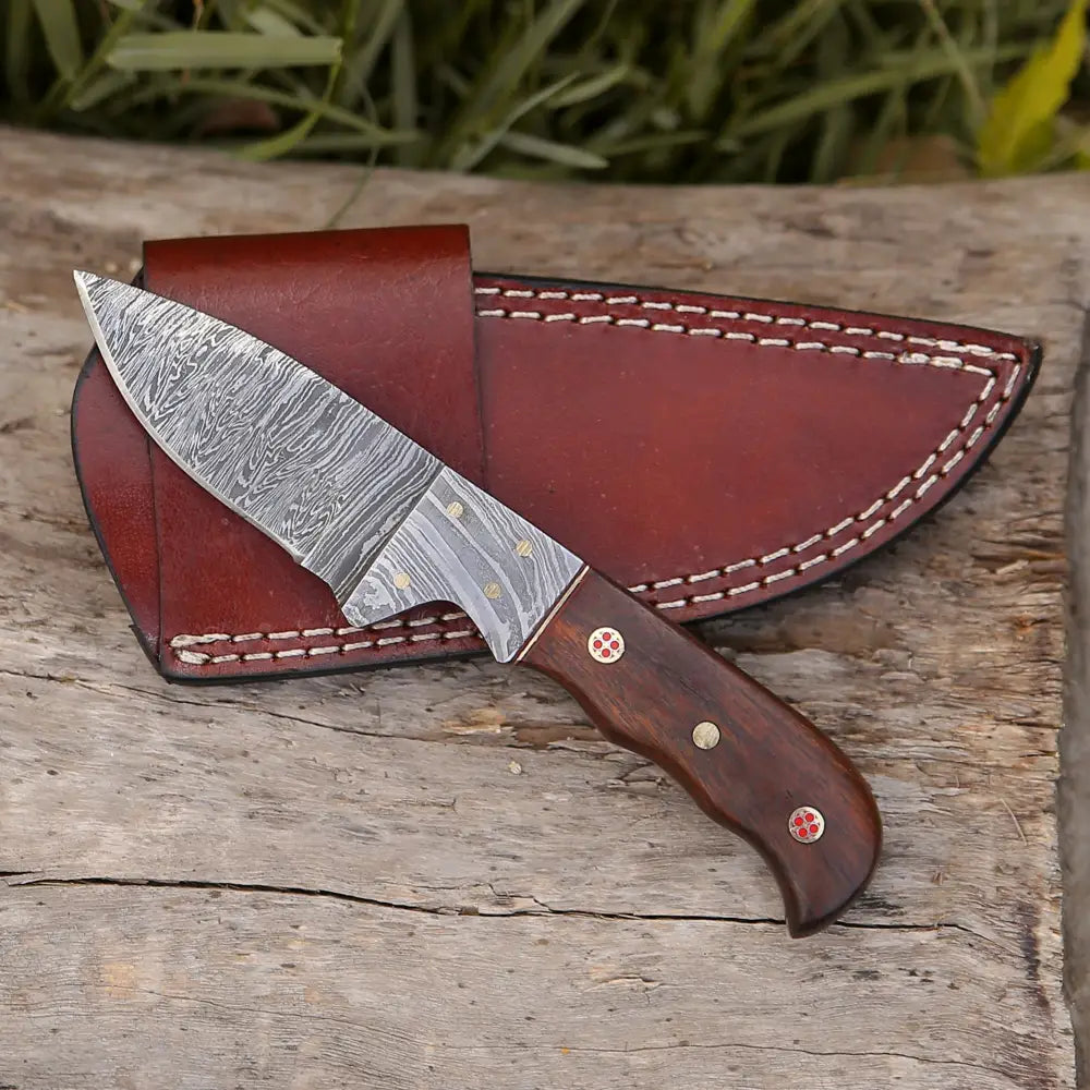 7.25 Handmade Forged Damascus Steel Full Tang Skinner Knife - Dark Wood Handle