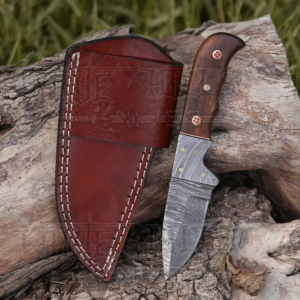 7.25 Handmade Forged Damascus Steel Full Tang Skinner Knife - Dark Wood Handle